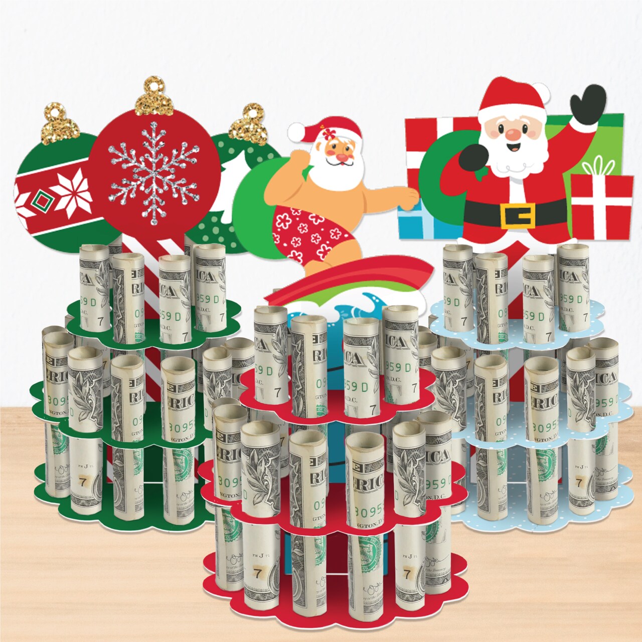 Big Dot of Happiness Assorted Merry Christmas - DIY Holiday Money Holder Gift - Cash Cake - Set of 3